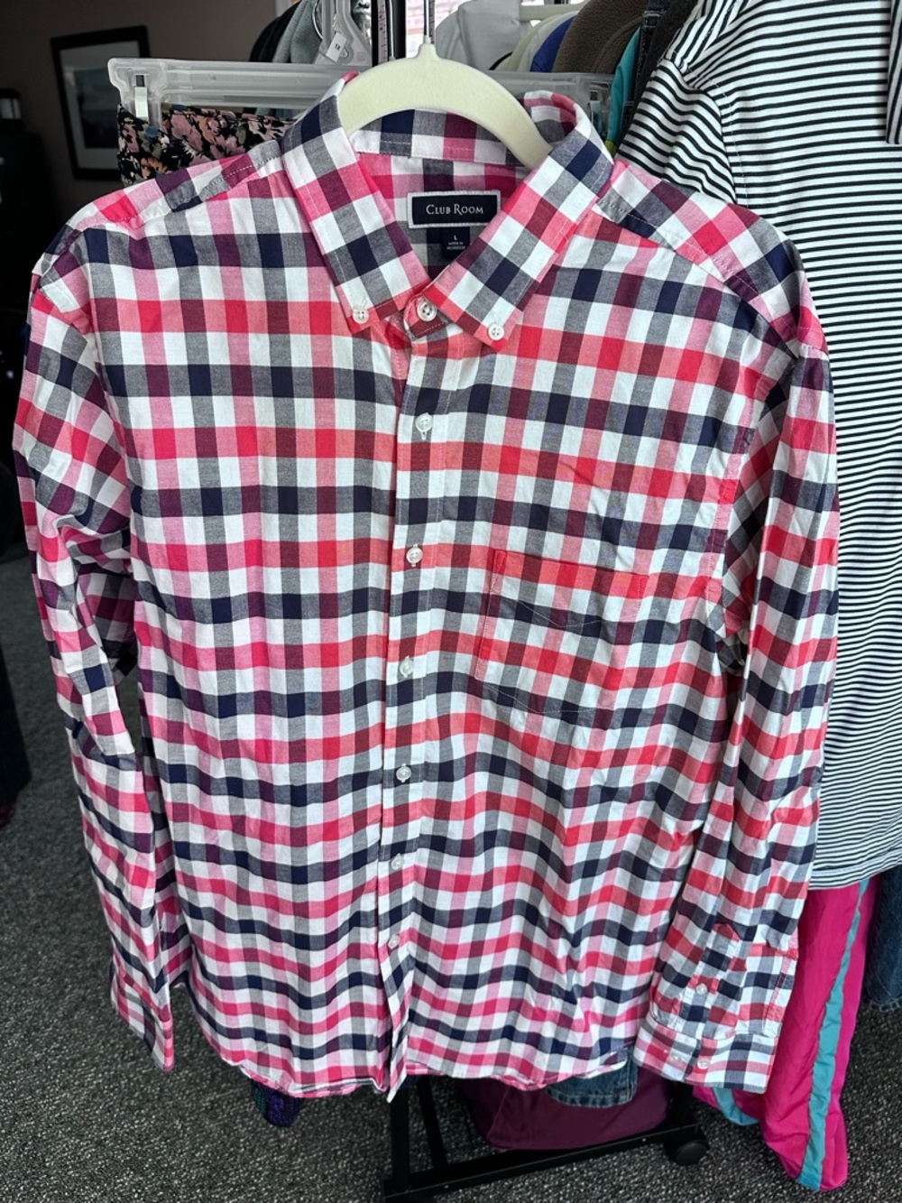 Club Room Pink, Navy & White Check Button-Down Shirt